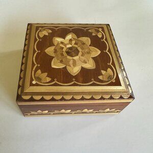 Vintage Handmade Wood Inlaid Trinket Box